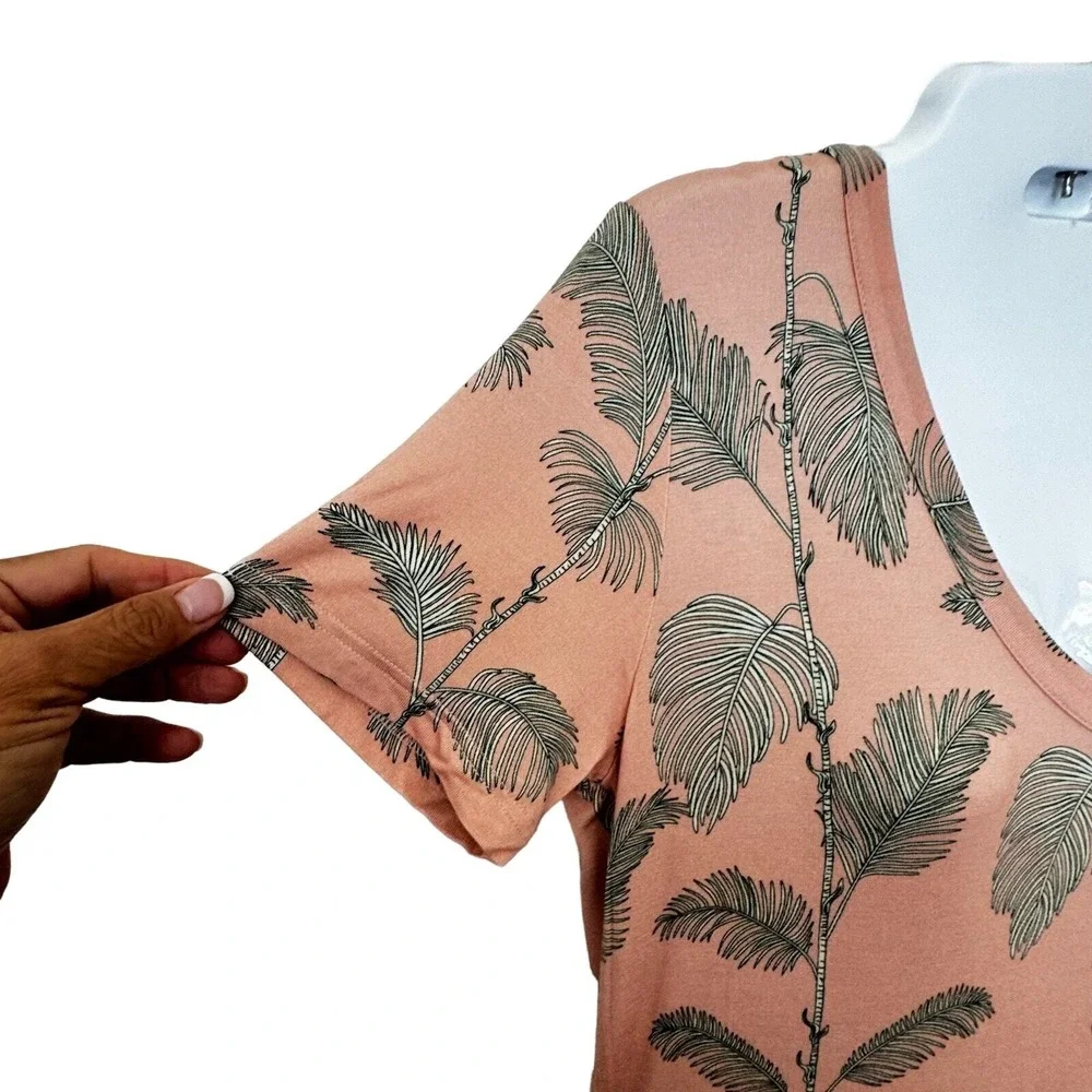 NWOT Chaser Coral GreenTropical Palm Leaf Print Super Soft T-Shirt Dress SZ S - Picture 4 of 6
